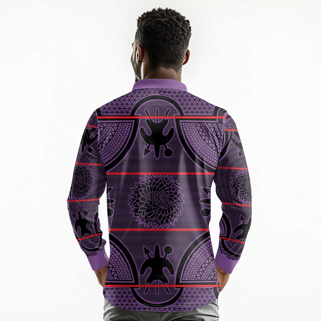 Basotho Blanket Long Sleeve Polo Shirt Lesotho Seanamarena Heritage - Violet - African Pride