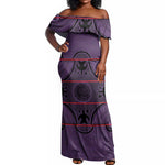 Basotho Blanket Off Shoulder Maxi Dress Lesotho Seanamarena Heritage - Violet - African Pride