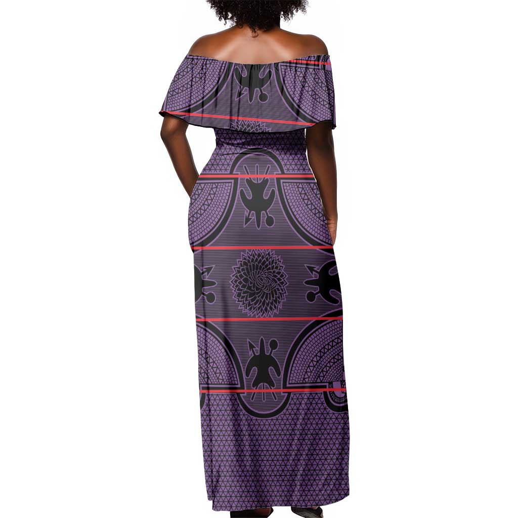 Basotho Blanket Off Shoulder Maxi Dress Lesotho Seanamarena Heritage - Violet - African Pride