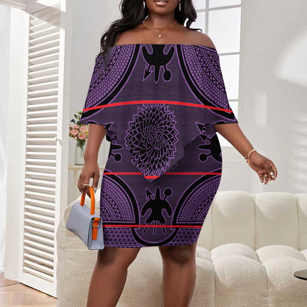 Basotho Blanket Off Shoulder Short Dress Lesotho Seanamarena Heritage - Violet - African Pride