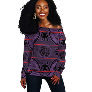 Basotho Blanket Off Shoulder Sweater Lesotho Seanamarena Heritage - Violet - African Pride