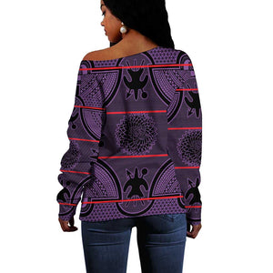 Basotho Blanket Off Shoulder Sweater Lesotho Seanamarena Heritage - Violet - African Pride