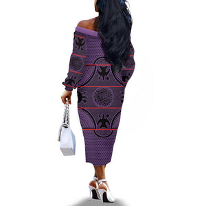 Basotho Blanket Off The Shoulder Long Sleeve Dress Lesotho Seanamarena Heritage - Violet - African Pride