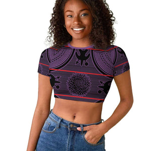 Basotho Blanket Raglan Cropped T shirt Lesotho Seanamarena Heritage - Violet - African Pride