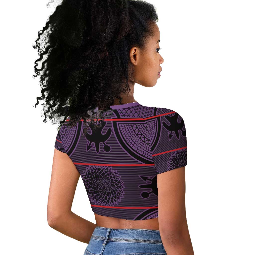 Basotho Blanket Raglan Cropped T shirt Lesotho Seanamarena Heritage - Violet - African Pride