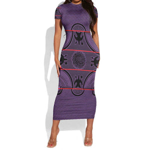 Basotho Blanket Short Sleeve Bodycon Dress Lesotho Seanamarena Heritage - Violet - African Pride