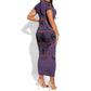 Basotho Blanket Short Sleeve Bodycon Dress Lesotho Seanamarena Heritage - Violet - African Pride