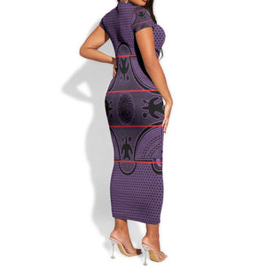 Basotho Blanket Short Sleeve Bodycon Dress Lesotho Seanamarena Heritage - Violet - African Pride