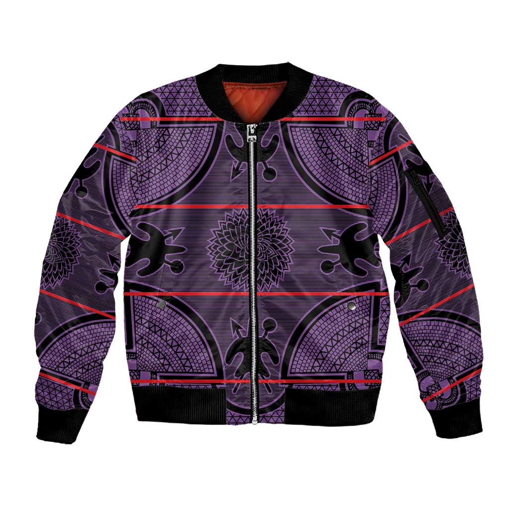 Basotho Blanket Sleeve Zip Bomber Jacket Lesotho Seanamarena Heritage - Violet - African Pride