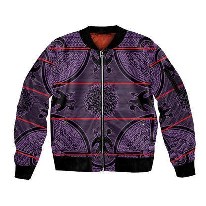 Basotho Blanket Sleeve Zip Bomber Jacket Lesotho Seanamarena Heritage - Violet - African Pride
