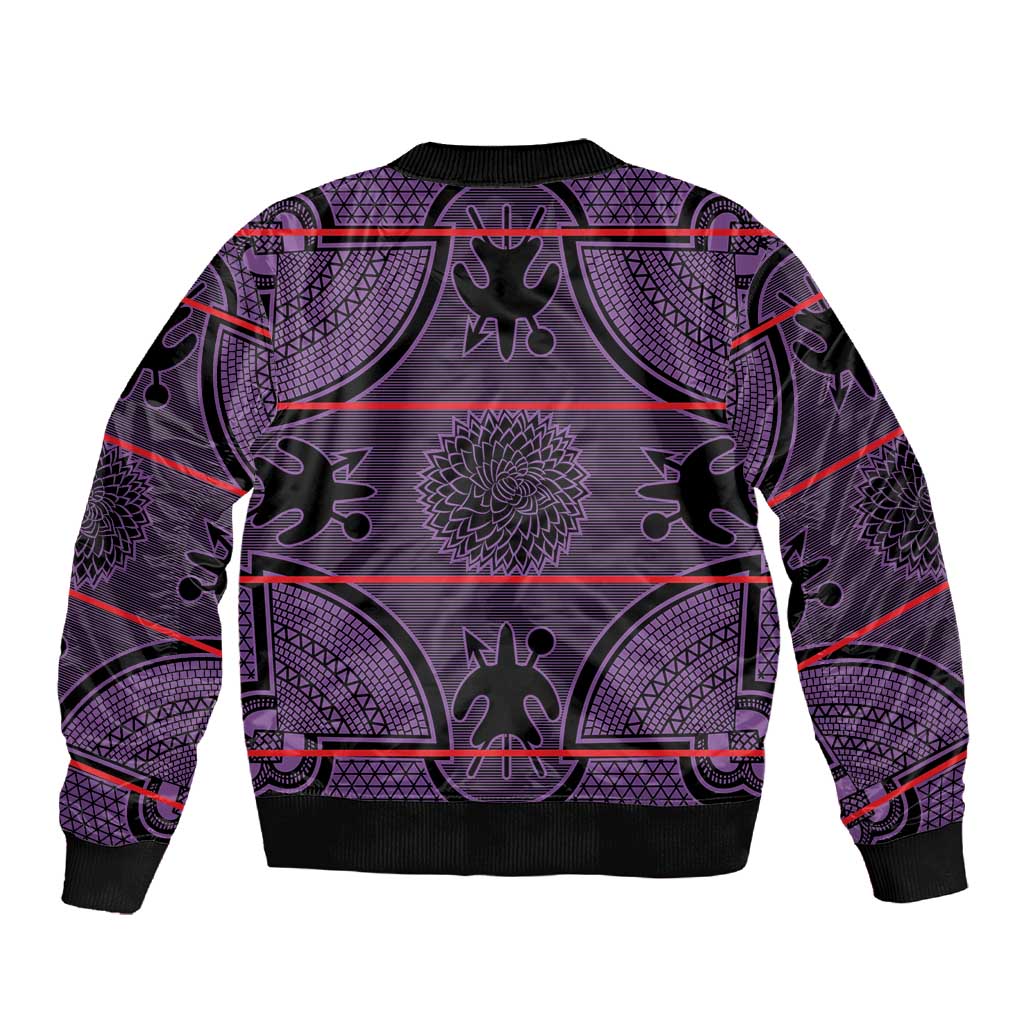 Basotho Blanket Sleeve Zip Bomber Jacket Lesotho Seanamarena Heritage - Violet - African Pride