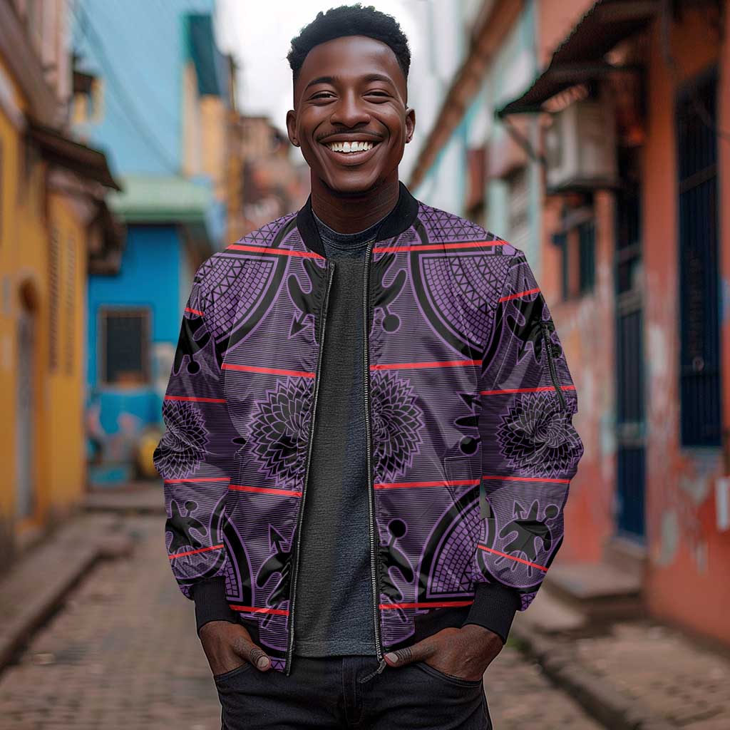 Basotho Blanket Sleeve Zip Bomber Jacket Lesotho Seanamarena Heritage - Violet - African Pride