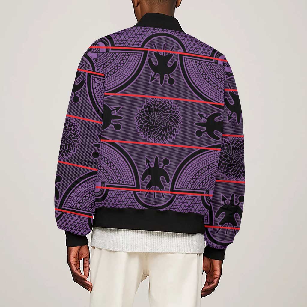 Basotho Blanket Sleeve Zip Bomber Jacket Lesotho Seanamarena Heritage - Violet - African Pride