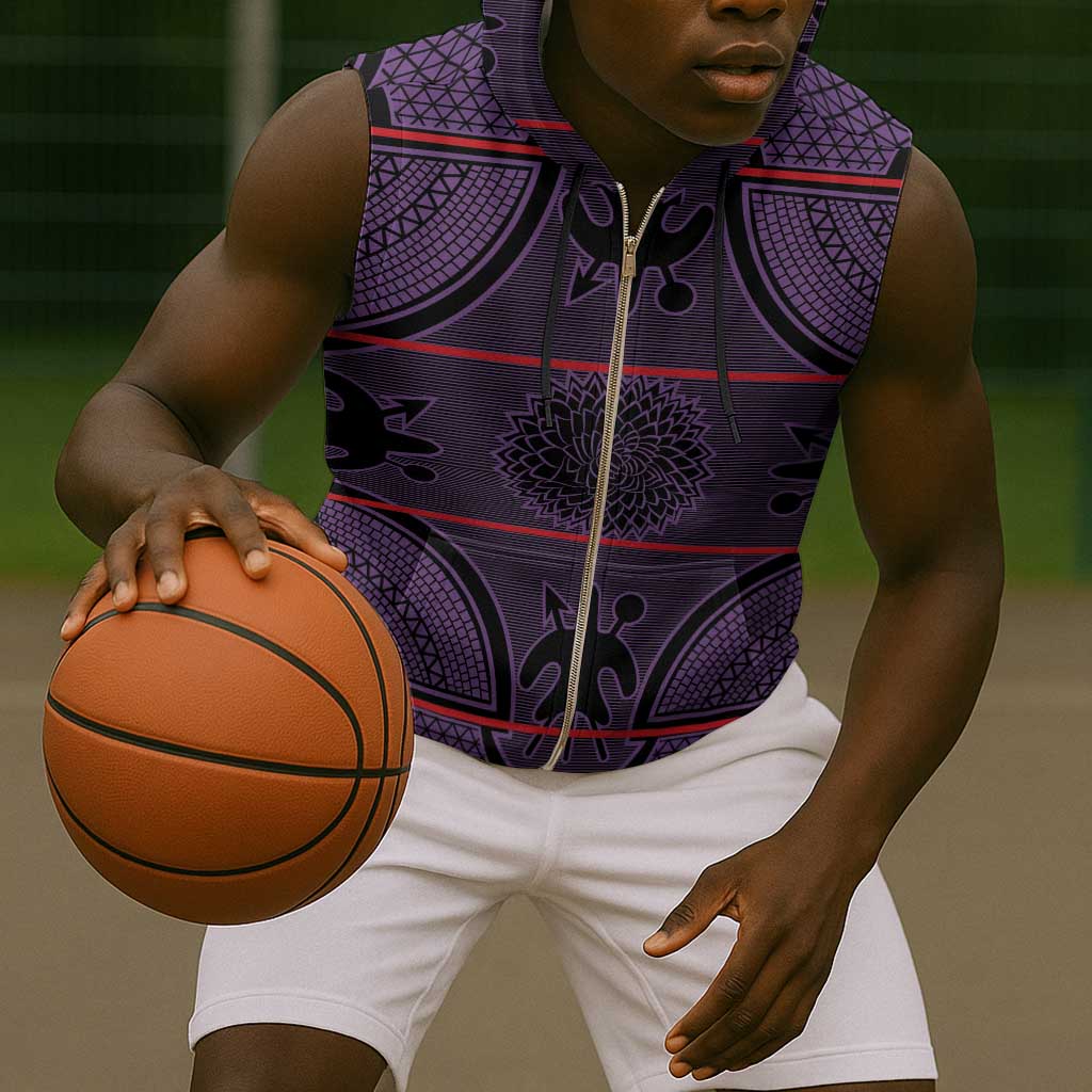 Basotho Blanket Sleeveless Zip Hoodie Lesotho Seanamarena Heritage - Violet - African Pride