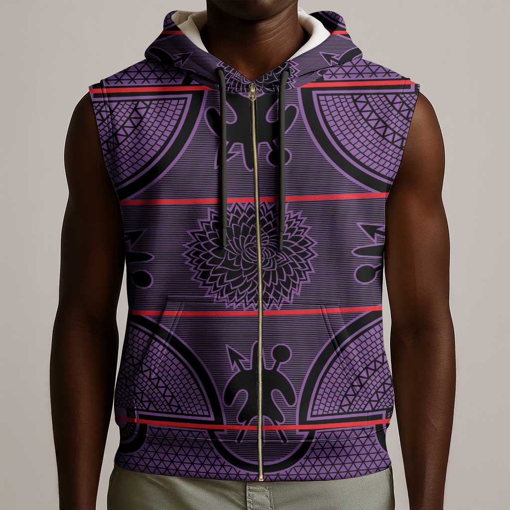 Basotho Blanket Sleeveless Zip Hoodie Lesotho Seanamarena Heritage - Violet - African Pride