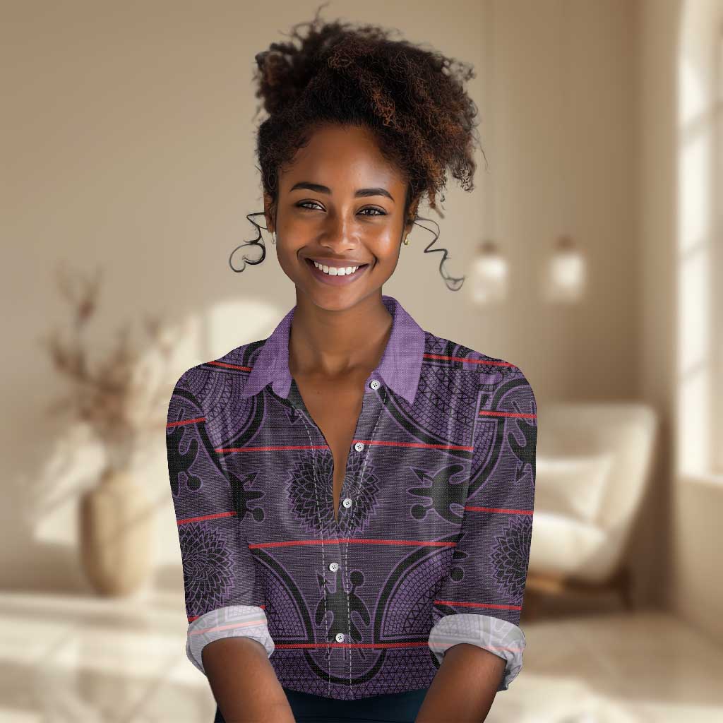Basotho Blanket Women Casual Shirt Lesotho Seanamarena Heritage - Violet - African Pride