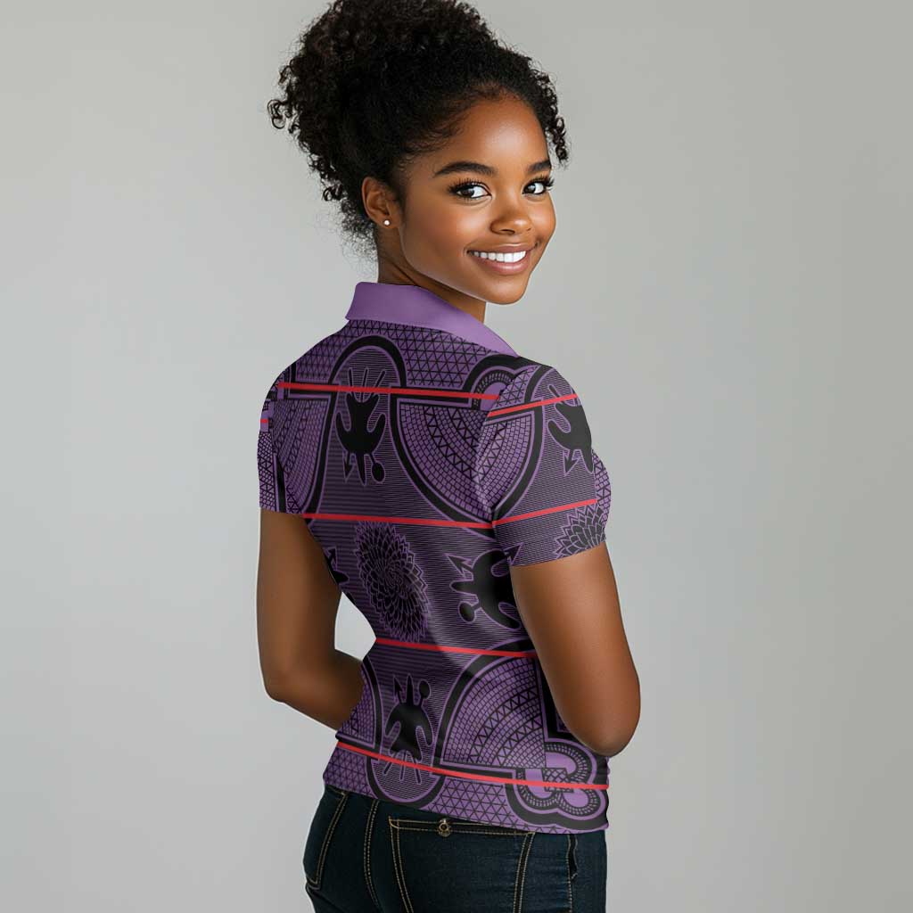 Basotho Blanket Women Polo Shirt Lesotho Seanamarena Heritage - Violet - African Pride