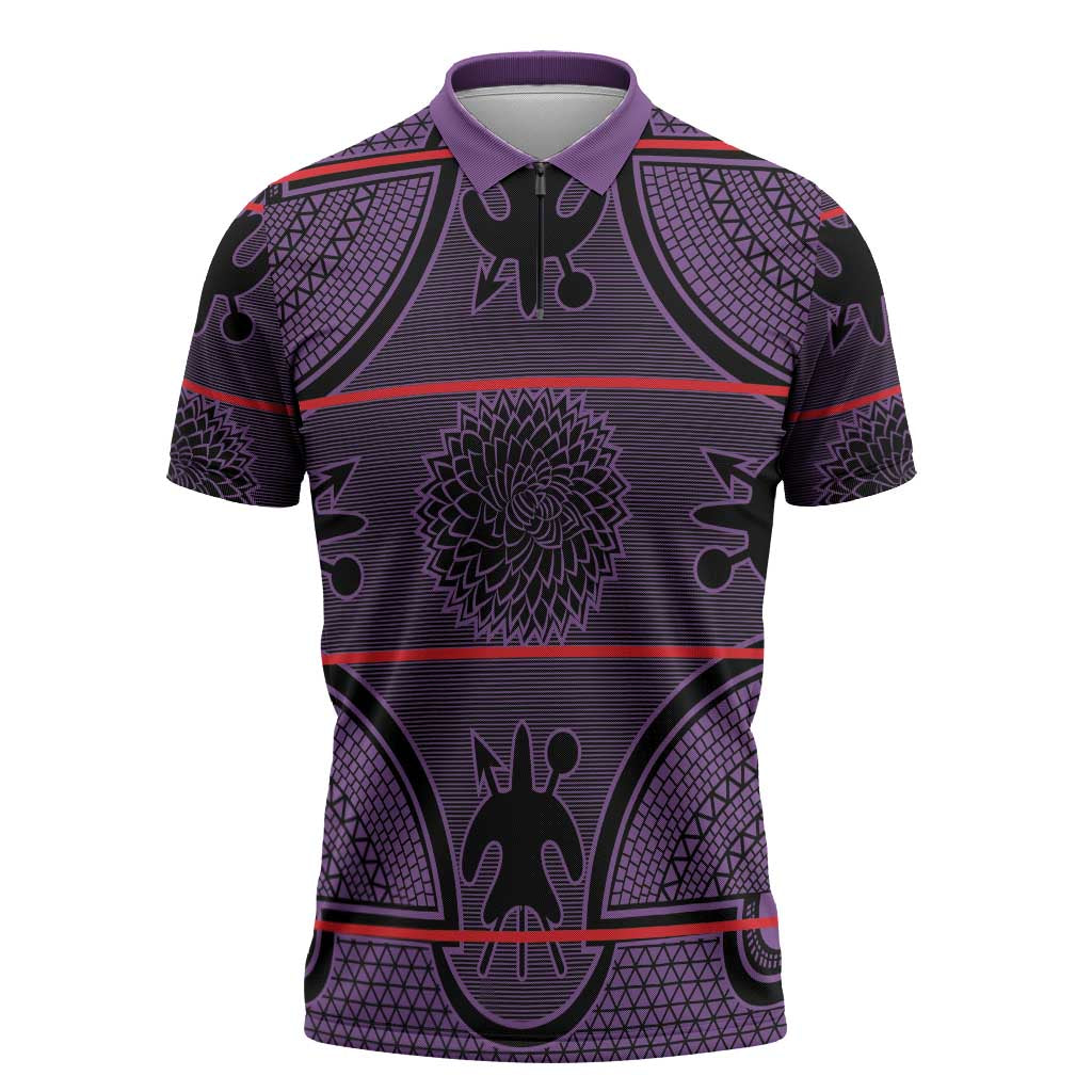 Lesotho Seanamarena Zipper Polo Shirt Basotho Traditional Blanket Style - Violet