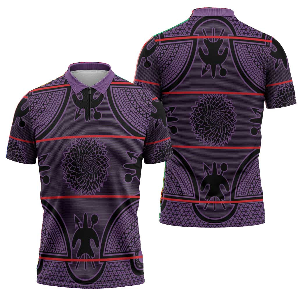 Lesotho Seanamarena Zipper Polo Shirt Basotho Traditional Blanket Style - Violet