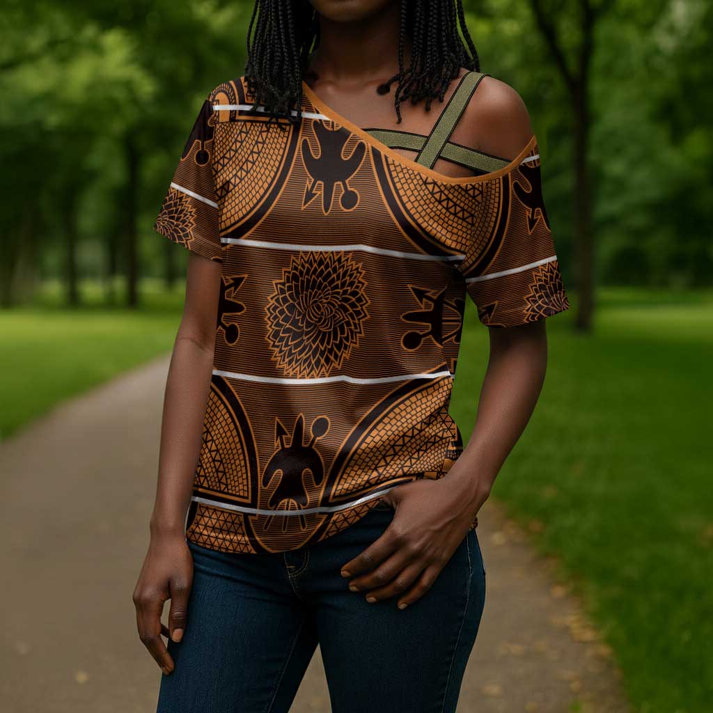 Lesotho Seanamarena Cross Shoulder Shirt Basotho Traditional Blanket Style - Orange