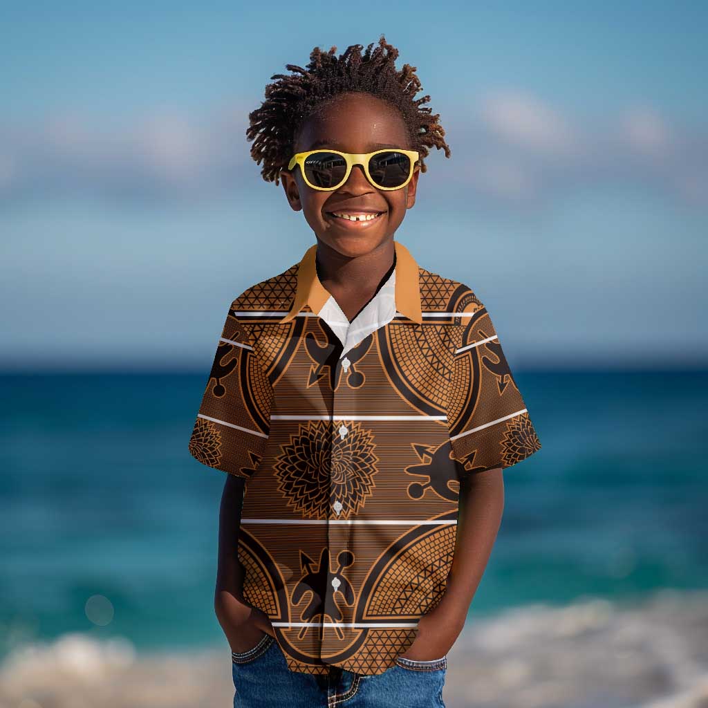 Basotho Blanket Kid Hawaiian Shirt Lesotho Seanamarena Heritage - Orange - African Pride