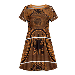 Basotho Blanket Kid Short Sleeve Dress Lesotho Seanamarena Heritage - Orange - African Pride