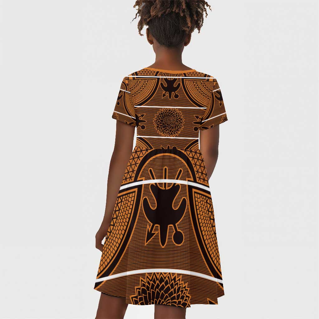 Basotho Blanket Kid Short Sleeve Dress Lesotho Seanamarena Heritage - Orange - African Pride