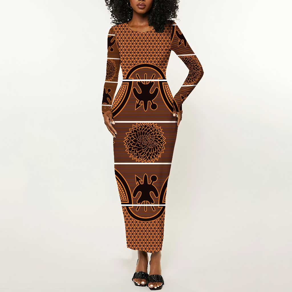 Basotho Blanket Long Sleeve Bodycon Dress Lesotho Seanamarena Heritage - Orange - African Pride