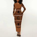 Basotho Blanket Long Sleeve Bodycon Dress Lesotho Seanamarena Heritage - Orange - African Pride