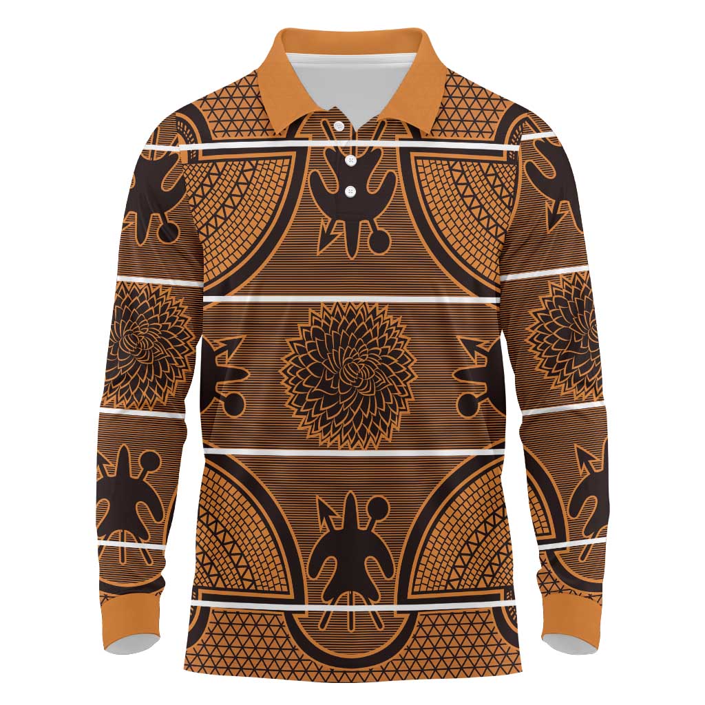 Basotho Blanket Long Sleeve Polo Shirt Lesotho Seanamarena Heritage - Orange - African Pride