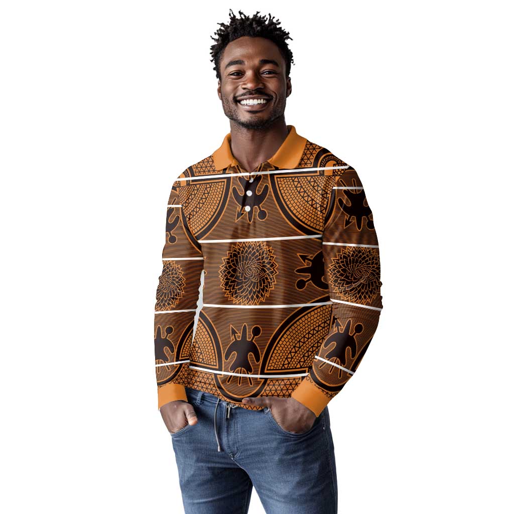 Basotho Blanket Long Sleeve Polo Shirt Lesotho Seanamarena Heritage - Orange - African Pride