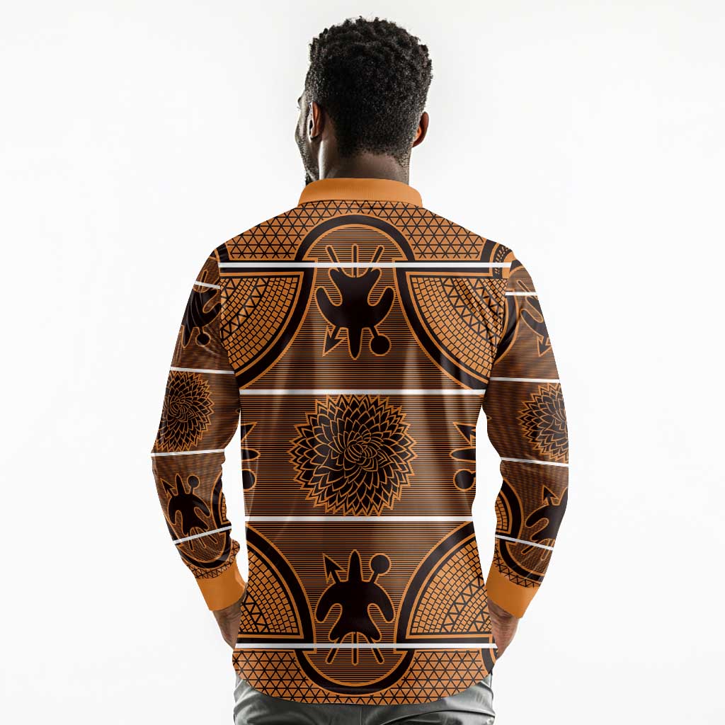 Basotho Blanket Long Sleeve Polo Shirt Lesotho Seanamarena Heritage - Orange - African Pride