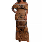 Basotho Blanket Off Shoulder Maxi Dress Lesotho Seanamarena Heritage - Orange - African Pride