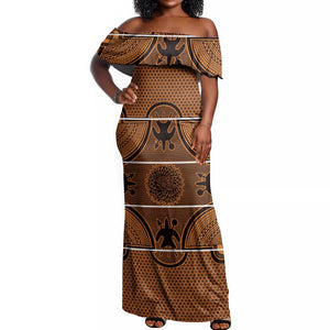 Basotho Blanket Off Shoulder Maxi Dress Lesotho Seanamarena Heritage - Orange - African Pride