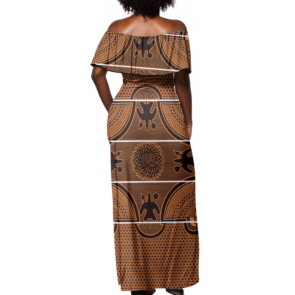 Basotho Blanket Off Shoulder Maxi Dress Lesotho Seanamarena Heritage - Orange - African Pride