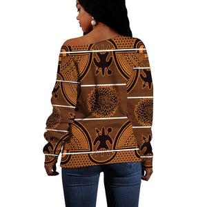 Basotho Blanket Off Shoulder Sweater Lesotho Seanamarena Heritage - Orange - African Pride