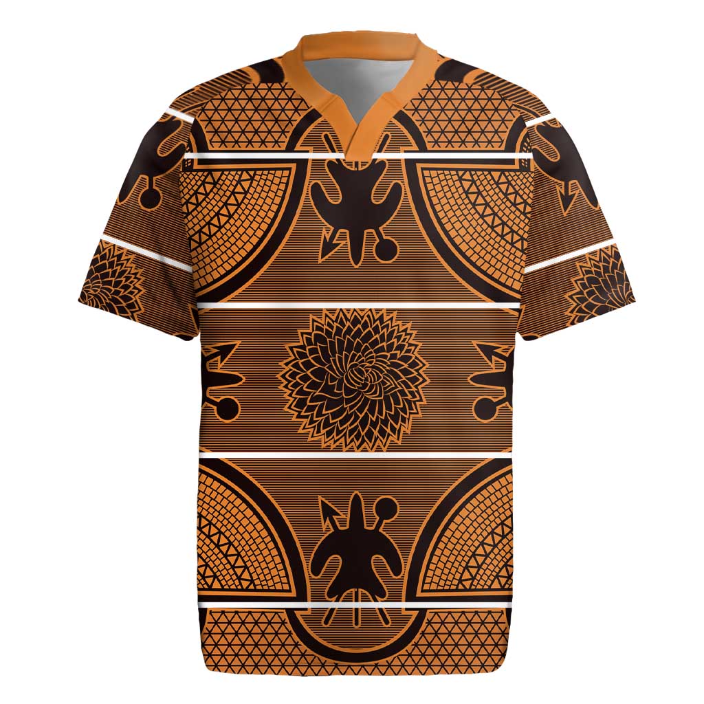 Basotho Blanket Rugby Jersey Lesotho Seanamarena Heritage - Orange - African Pride