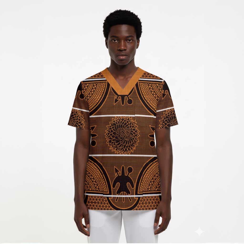 Lesotho Seanamarena Scrub Top Basotho Traditional Blanket Style - Orange - African Pride