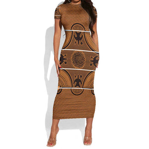Basotho Blanket Short Sleeve Bodycon Dress Lesotho Seanamarena Heritage - Orange - African Pride