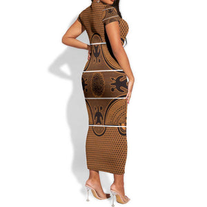 Basotho Blanket Short Sleeve Bodycon Dress Lesotho Seanamarena Heritage - Orange - African Pride