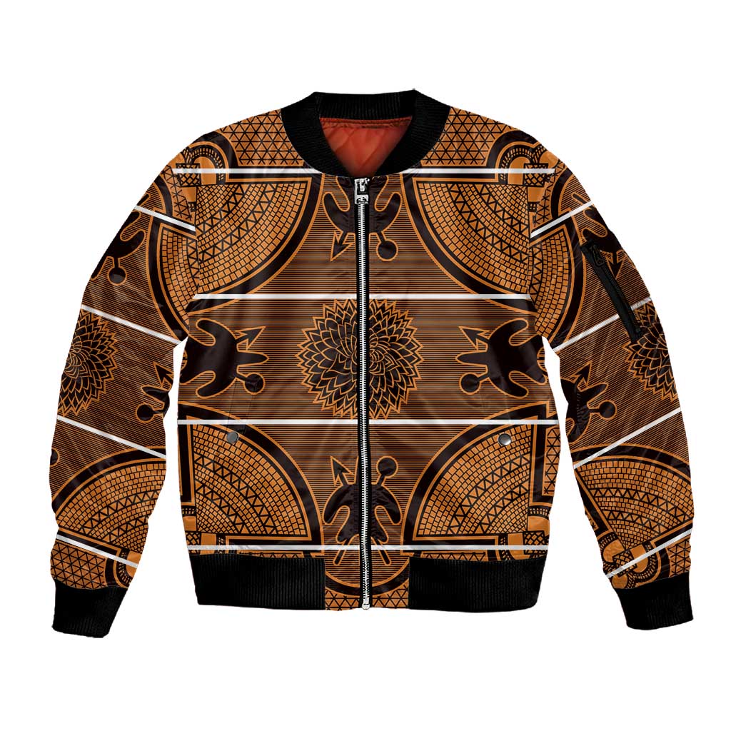 Basotho Blanket Sleeve Zip Bomber Jacket Lesotho Seanamarena Heritage - Orange - African Pride
