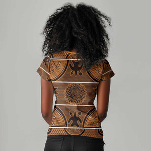 Basotho Blanket Women V-Neck T-Shirt Lesotho Seanamarena Heritage - Orange - African Pride