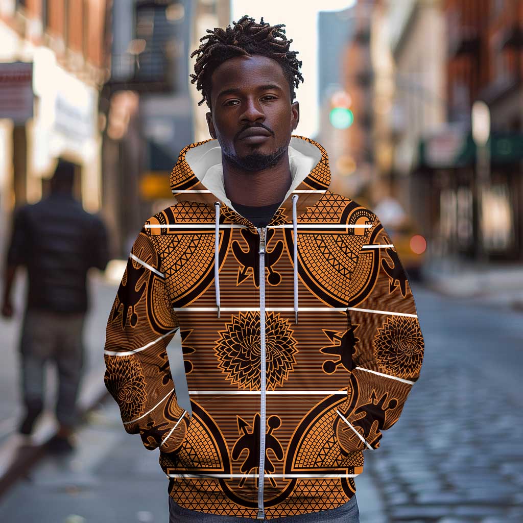 Basotho Blanket Zip Hoodie Lesotho Seanamarena Heritage - Orange - African Pride
