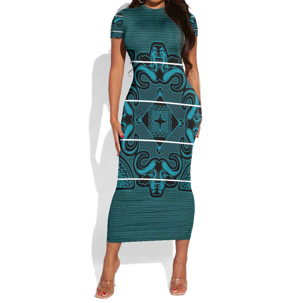 Basotho Blanket Short Sleeve Bodycon Dress Lesotho Motlatsi Seanamarena Heritage - Lesotho Breeze - African Pride