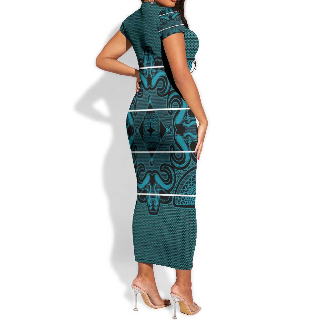 Basotho Blanket Short Sleeve Bodycon Dress Lesotho Motlatsi Seanamarena Heritage - Lesotho Breeze - African Pride