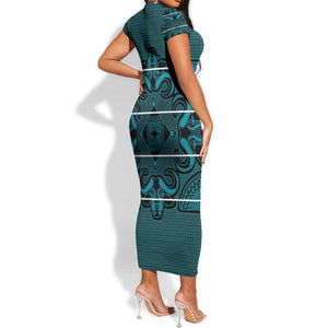 Basotho Blanket Short Sleeve Bodycon Dress Lesotho Motlatsi Seanamarena Heritage - Lesotho Breeze - African Pride