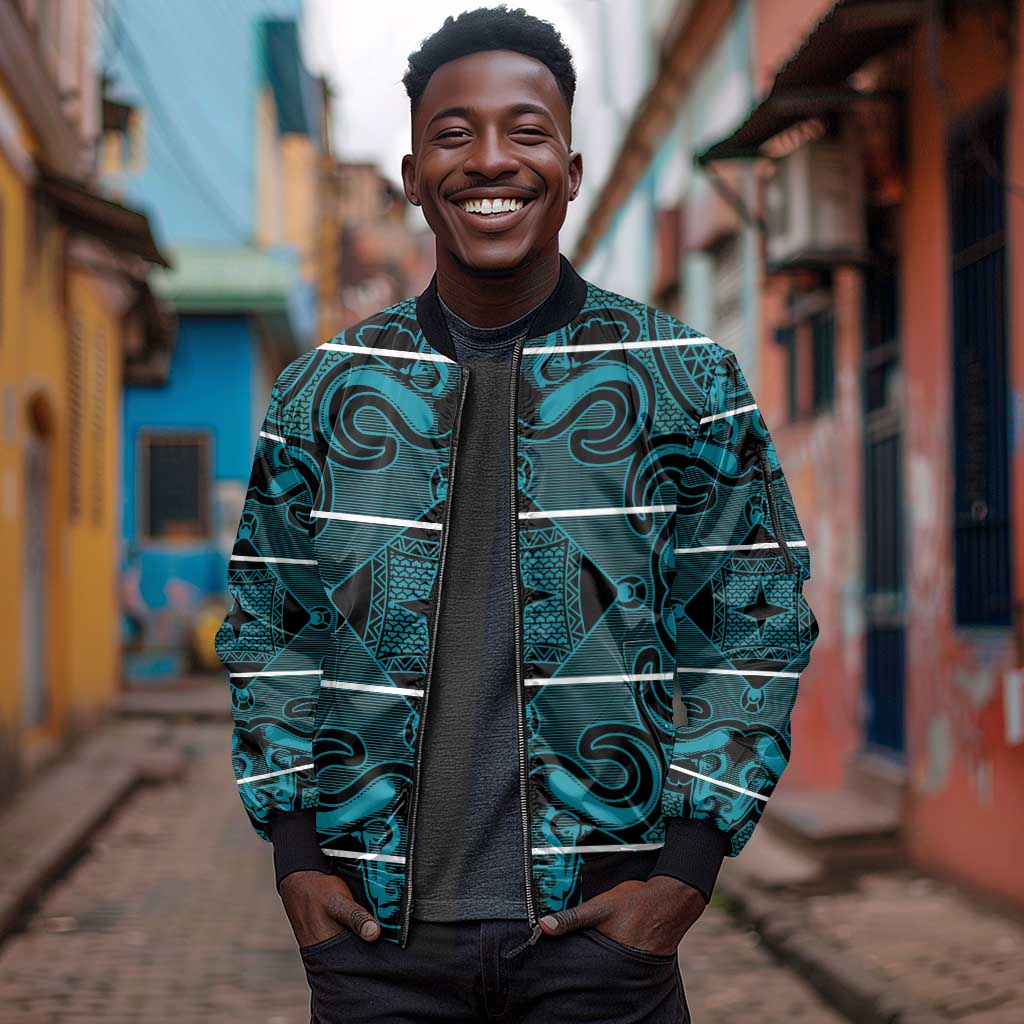 Basotho Blanket Sleeve Zip Bomber Jacket Lesotho Motlatsi Seanamarena Heritage - Lesotho Breeze - African Pride