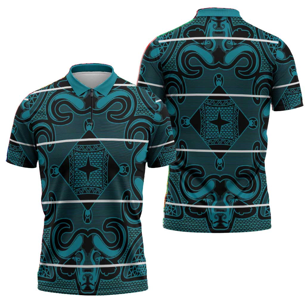 Lesotho Seanamarena - Motlatsi Zipper Polo Shirt Basotho Traditional Blanket Style - Lesotho Breeze