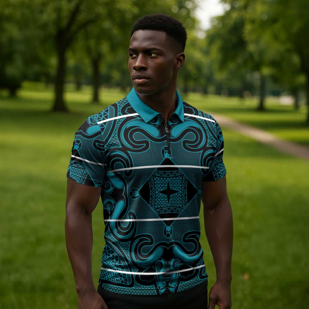 Lesotho Seanamarena - Motlatsi Zipper Polo Shirt Basotho Traditional Blanket Style - Lesotho Breeze
