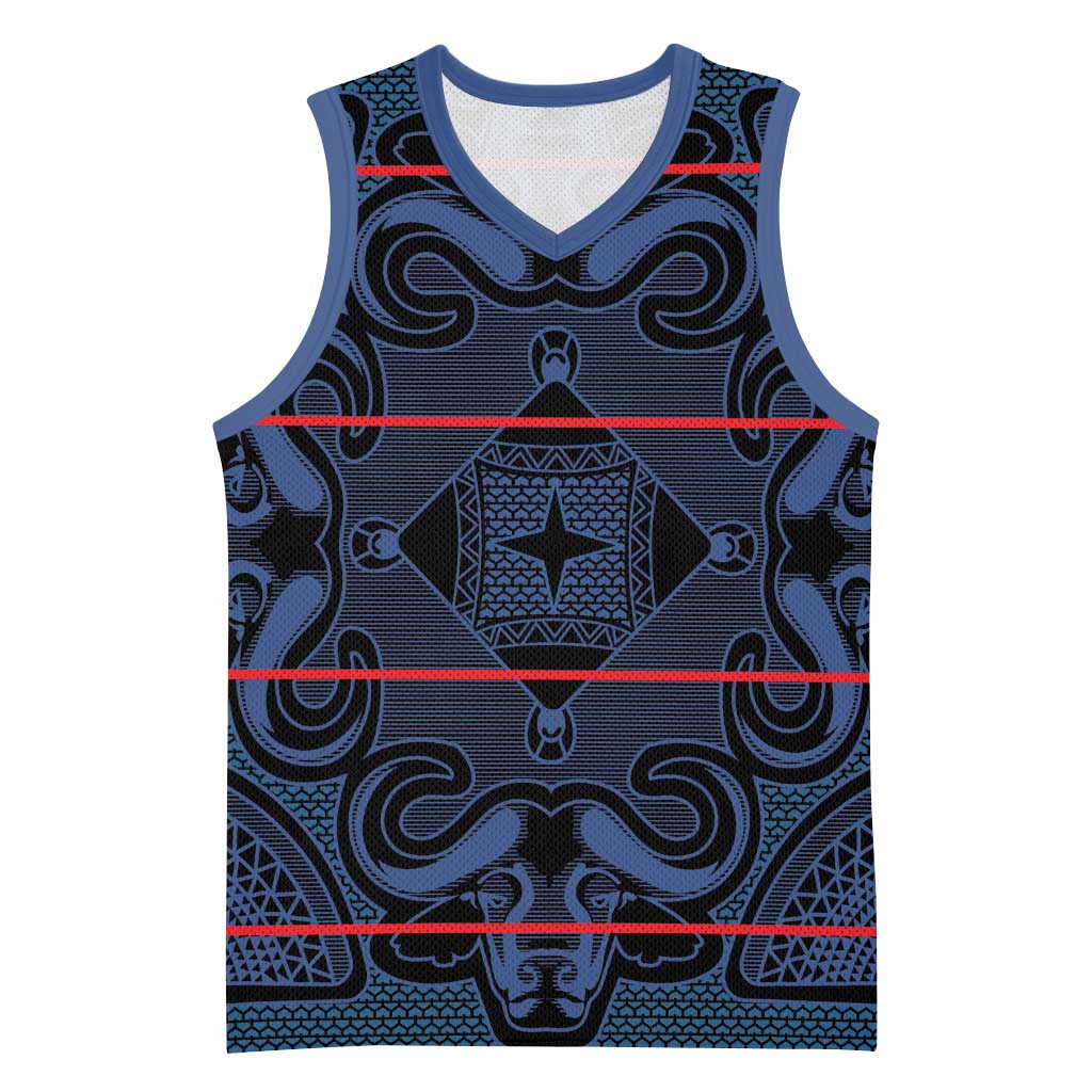 Basotho Blanket Basketball Jersey Lesotho Motlatsi Seanamarena Heritage - Blue - African Pride